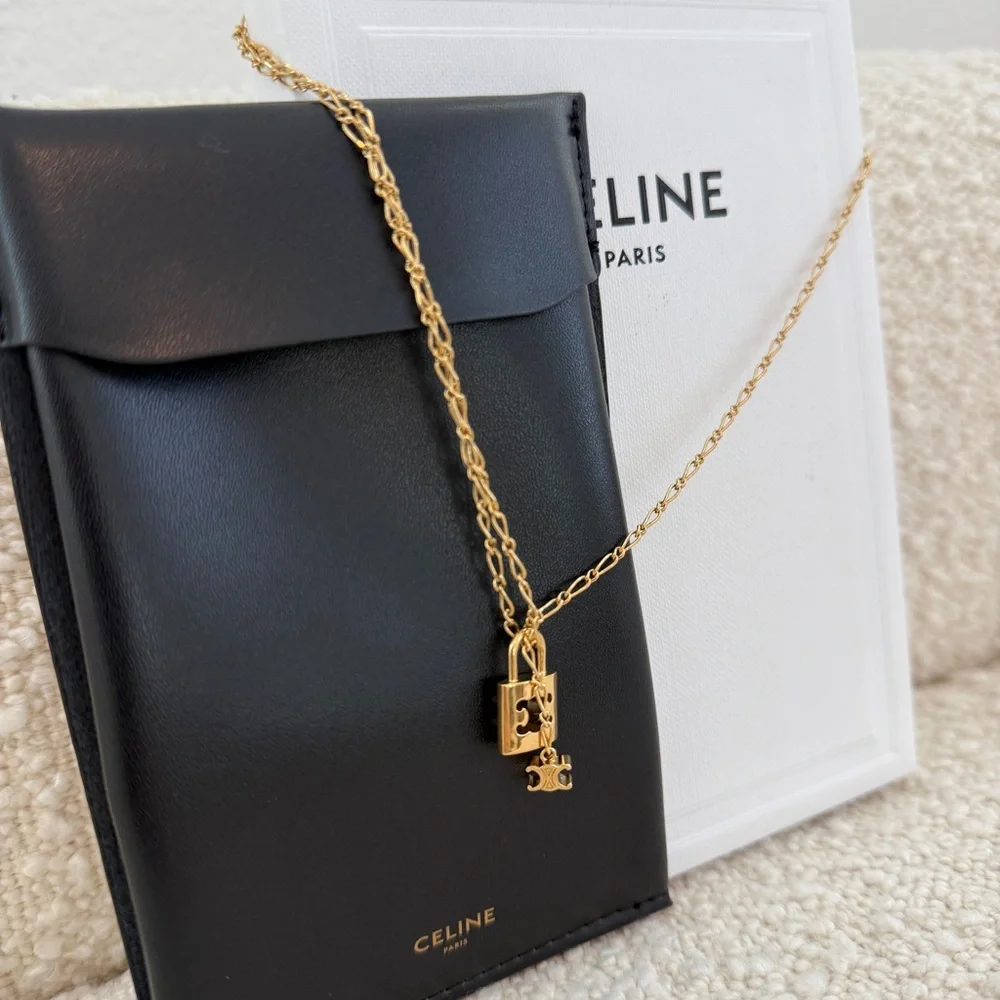Celine Large TRIOMPHE Lock Necklace | Brass with gold finish - Picture 2 of 11